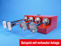 Dachlagerung für Martin-Horn-Anlage, Farbe: rot, Beispielbild mit verbauter Martin-Horn-Anlage, Ansicht seitlich von vorne