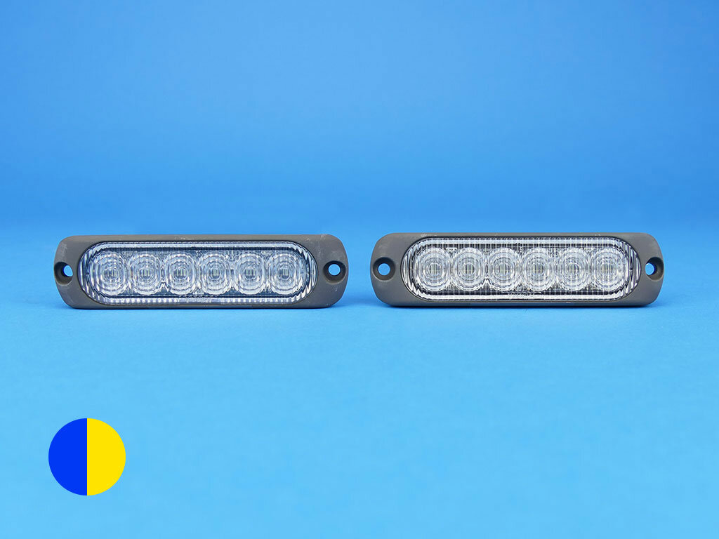 LED-Front-/Heckblitzer Sputnik Flat, blau/gelb, horizontal