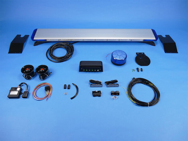 Komplettangebot für Ford Transit Custom L1H1 mit Blaulichtbalken Trident inkl. Haltern, Kennleuchte Comet S-B inkl. Haltern, Sondersignalanlage ASX 700 inkl. Haltern, Frontblitzern MS 6 inkl. Haltern und Anschlussleitungen